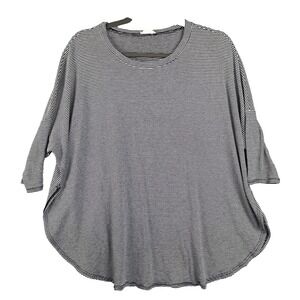 Poetry Tunic Top Women XL Black White Striped Round Hem Shirt Slouch Minimalist